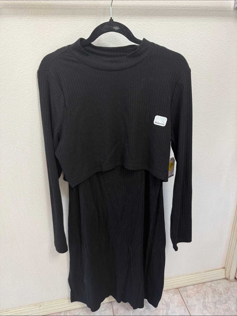 Time and Tru Black Ribbed Long-Sleeve Layered Top
